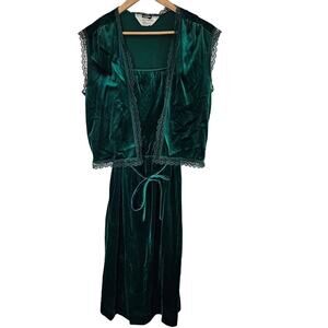 Vintage JCPenny Velvet Dress Size Small 80s Green w/Jacket Lace Glam Rock Party
